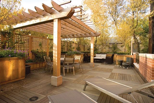 Outdoor deck and pergola woodwork